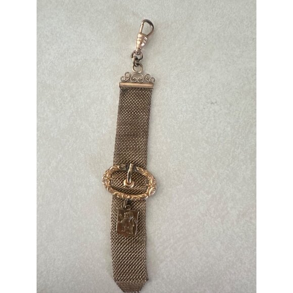 F&B antique Victorian 1800s rose gold filled mesh watch chain fob brooch pin - Picture 1 of 9
